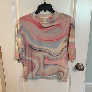 Anthropologie Pink and Blue Swirl Blouse
